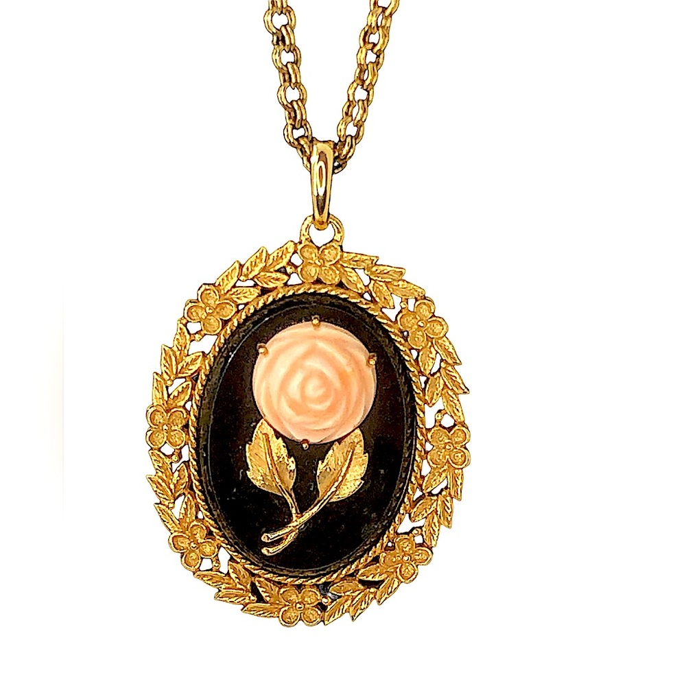 Vintage Rose Cameo Mirror Necklace